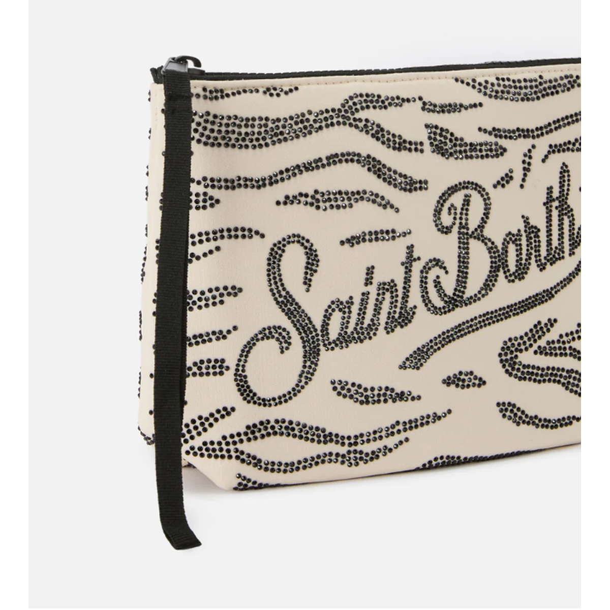 MC2 Saint Barth Aline Strass Scuba Pouch in Zebra Print with Applied Rhinestones