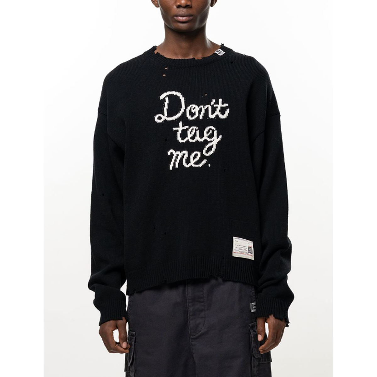 Maison Mihara Don't Tag Me Jacquard Knit Sweater in Black