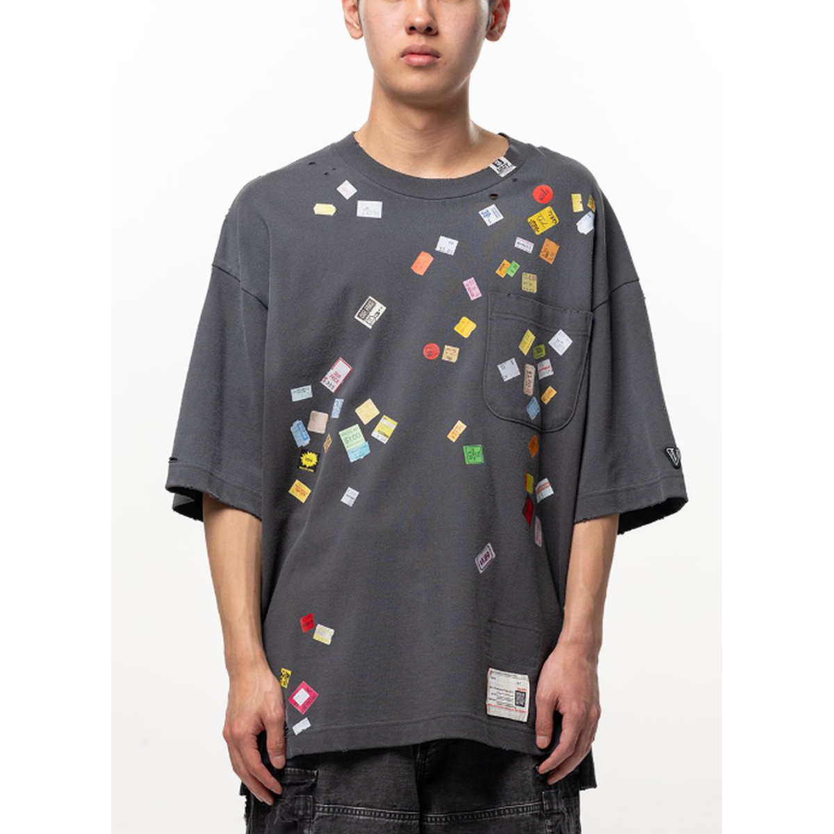Maison Mihara Price Tag Sticker Printed T-Shirt in Black