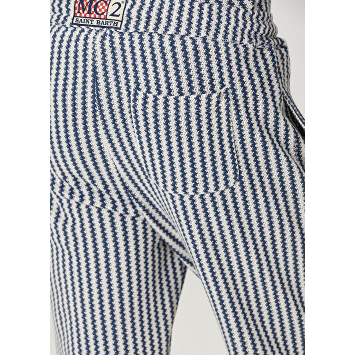 MC2 Saint Barth Calais Crochet Pants In White And Blue Stripes