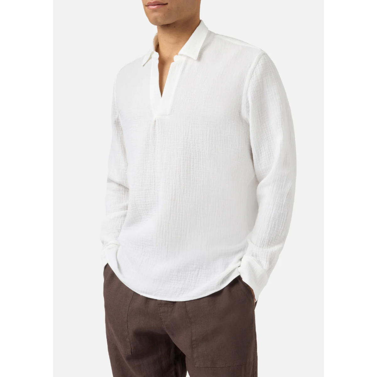 MC2 Saint Barth Ventotene Waffle Cotton Long-Sleeve Polo Shirt in White