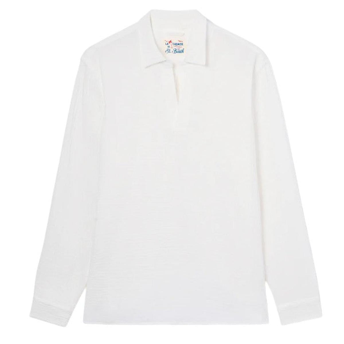 MC2 Saint Barth Ventotene Waffle Cotton Long-Sleeve Polo Shirt in White