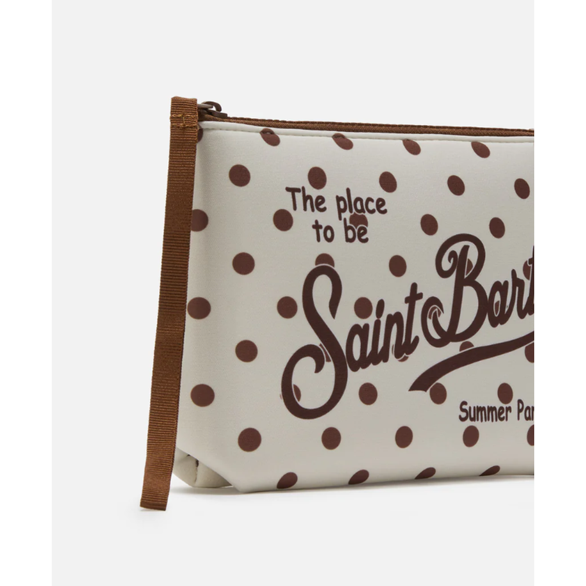 MC2 Saint Barth Aline Beige And Bordeaux Polka Dot Print Scuba Pouch