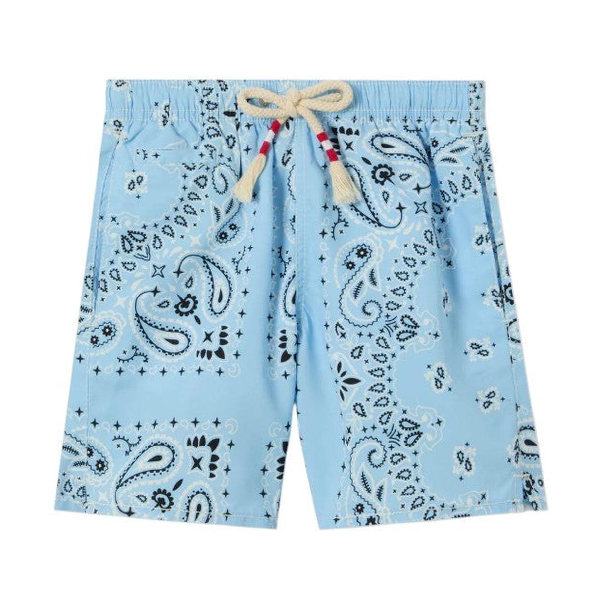 MC2 Saint Barth JR Caprese Swim Shorts in Light Blue Bandana Print