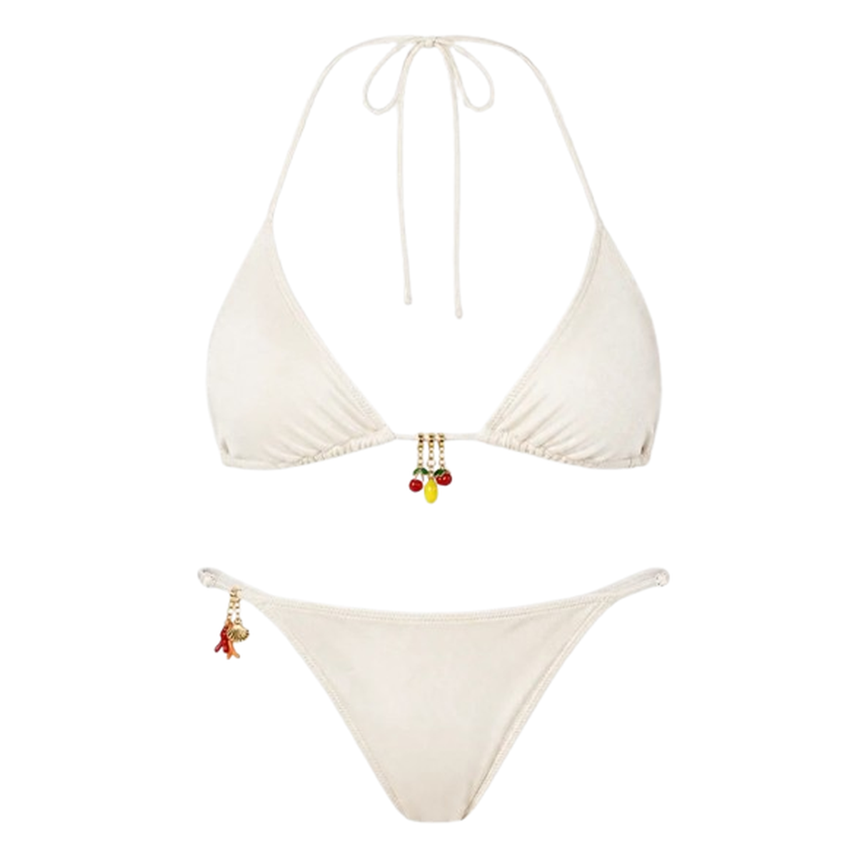 MC2 Saint Barth Leah Virgo Bikini with Glossy Finish and Charms in Beige