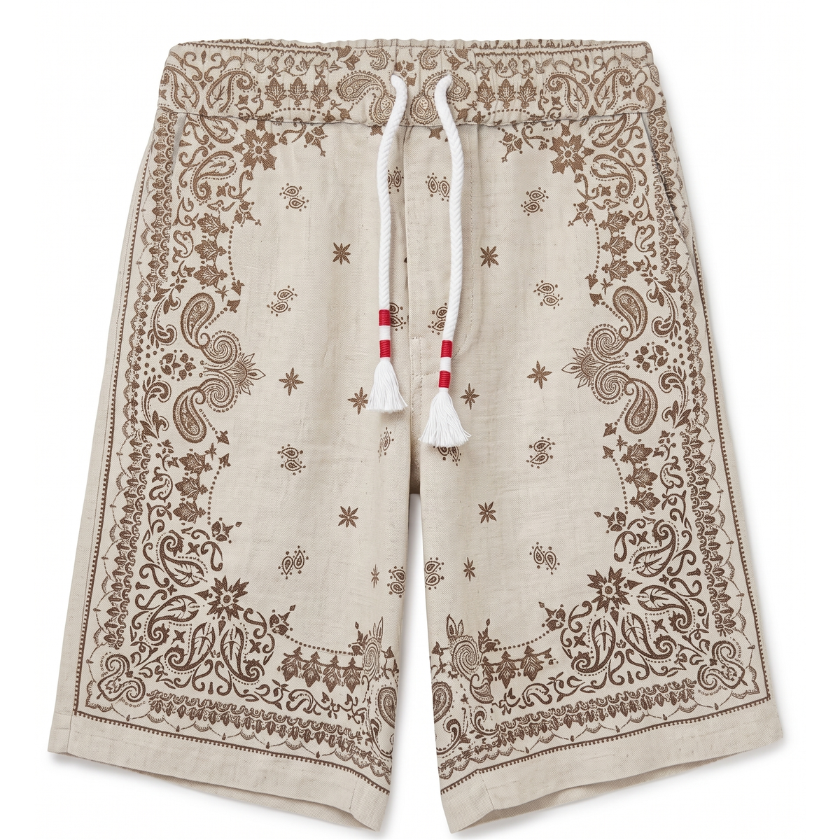 MC2 Saint Barth Marselille Linen Bermuda Shorts in Beige Paisley Print