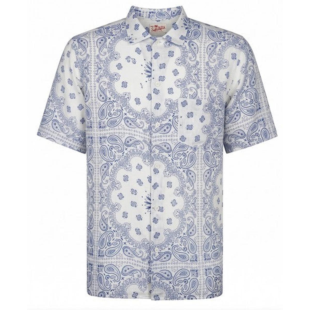 MC2 Saint Barth Sifnos Linen Shirt In Blue Bandana Print