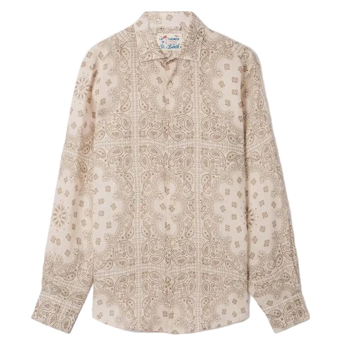 MC2 Saint Barth Pamplona Linen Shirt in Beige Bandana Print
