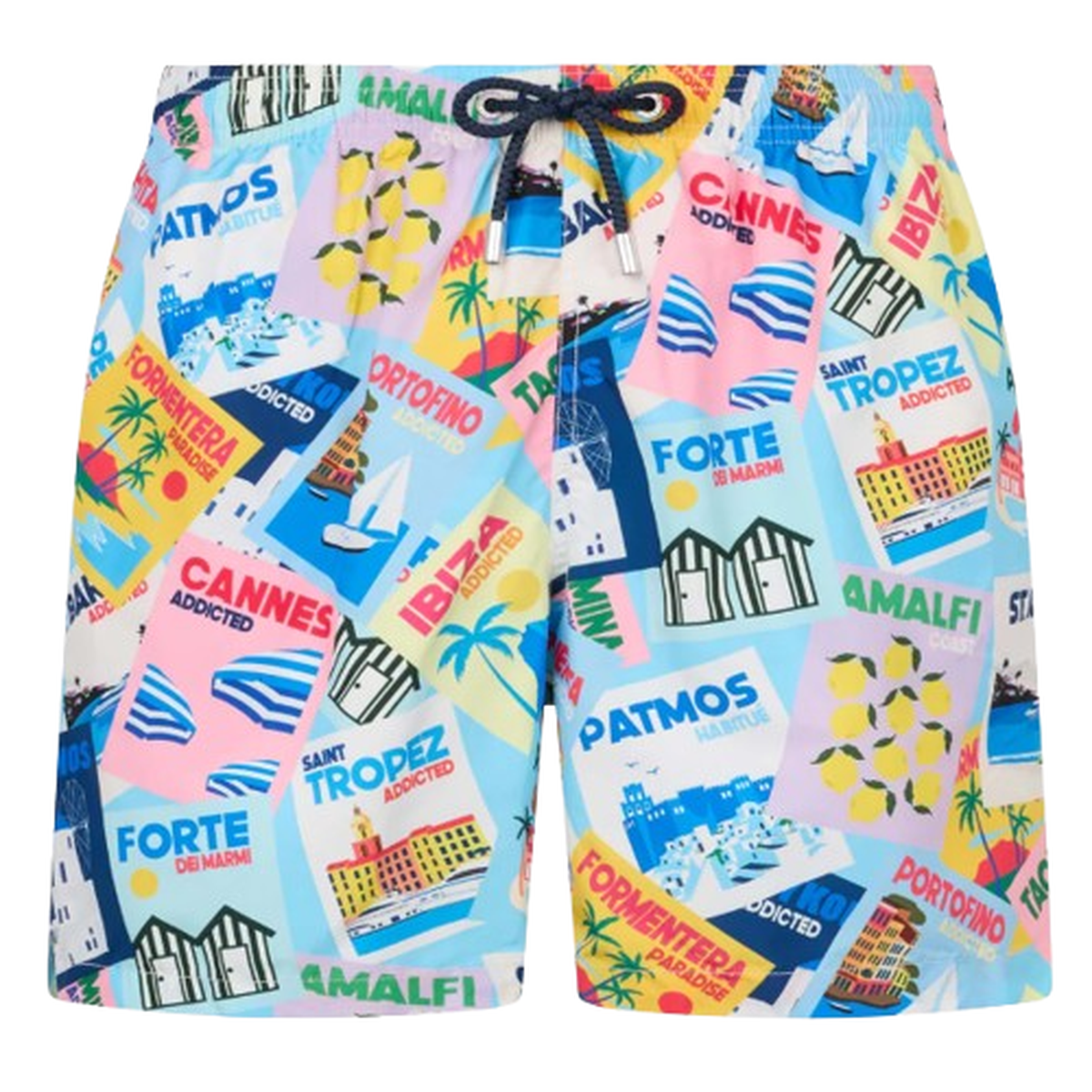 MC2 Saint Barth Lighting Swim Shorts in Lightweight Fabric with Postcard Print