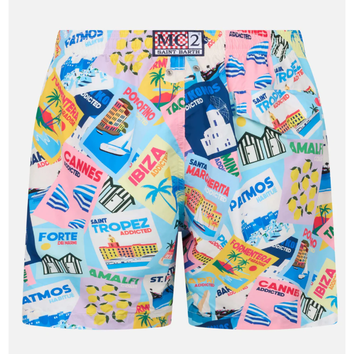 MC2 Saint Barth Lighting Swim Shorts in Lightweight Fabric with Postcard Print