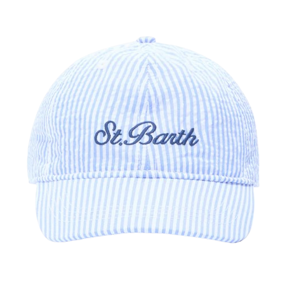MC2 Saint Barth Light Blue And White Stripes Seersucker Baseball Cap