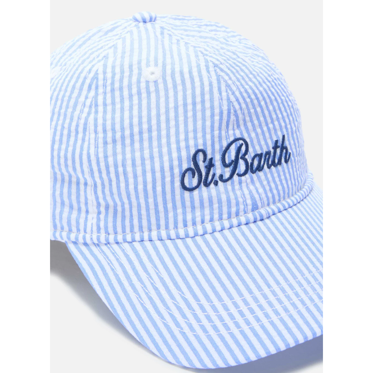 MC2 Saint Barth Light Blue And White Stripes Seersucker Baseball Cap
