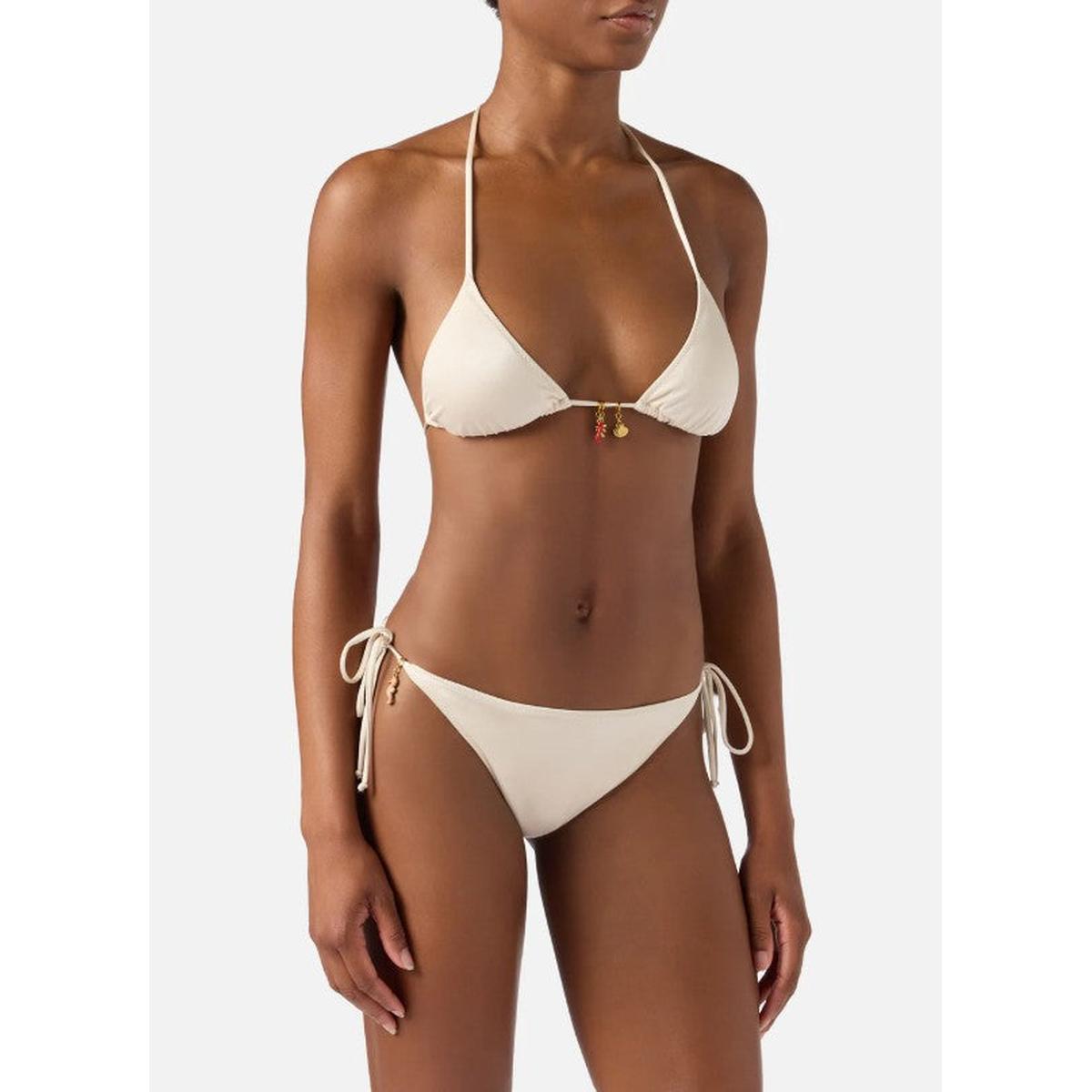 MC2 Saint Barth Leah Virgo Bikini with Glossy Finish and Charms in Beige