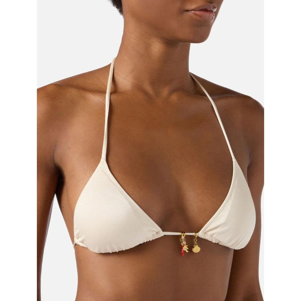 MC2 Saint Barth Leah Virgo Bikini with Glossy Finish and Charms in Beige