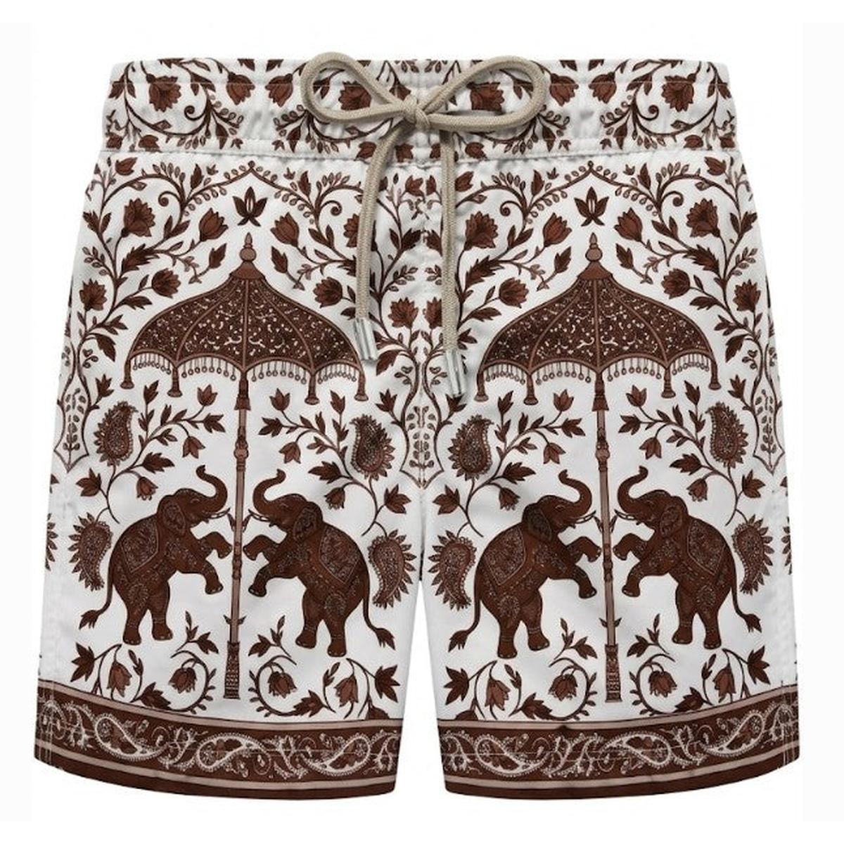 MC2 Saint Barth White Gustavia Swim Shorts with Contrasting Elephant Print