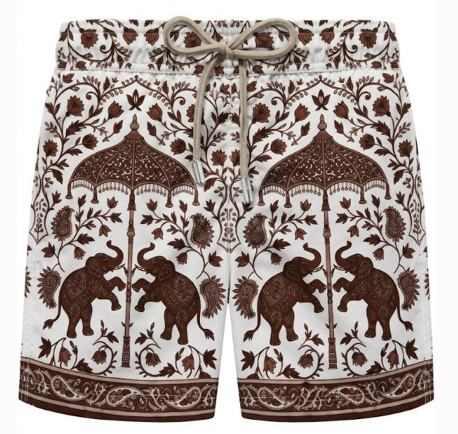 MC2 Saint Barth White Gustavia Swim Shorts with Contrasting Elephant Print