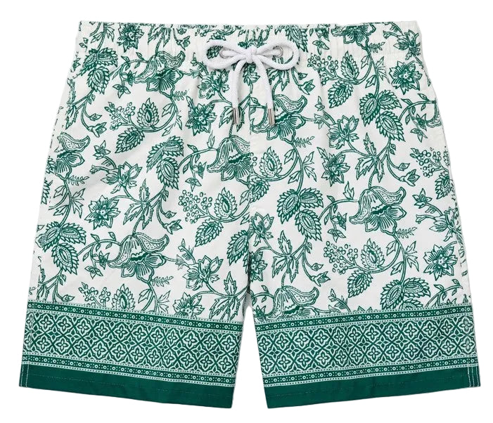 MC2 Saint Barth White Gustavia Swim Shorts with Contrasting Garden Print