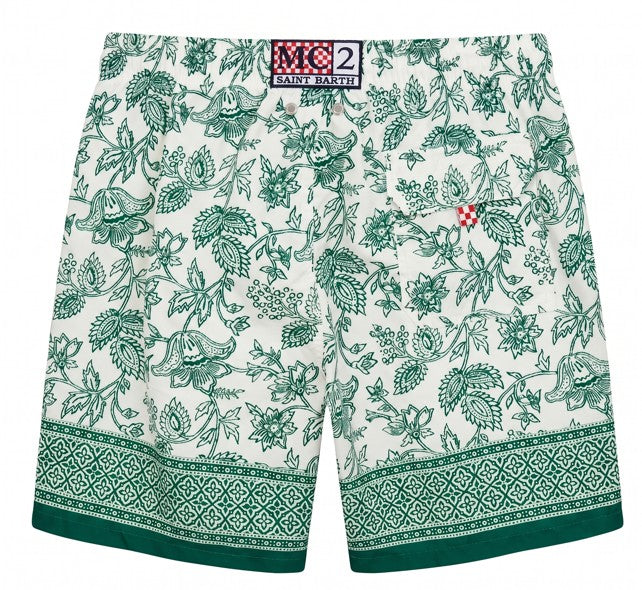 MC2 Saint Barth White Gustavia Swim Shorts with Contrasting Garden Print
