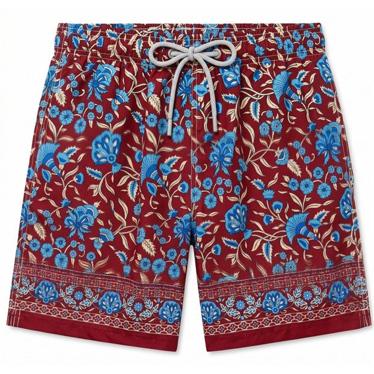 MC2 Saint Barth Gustavia Bordeaux Swim Shorts with Leaves Print