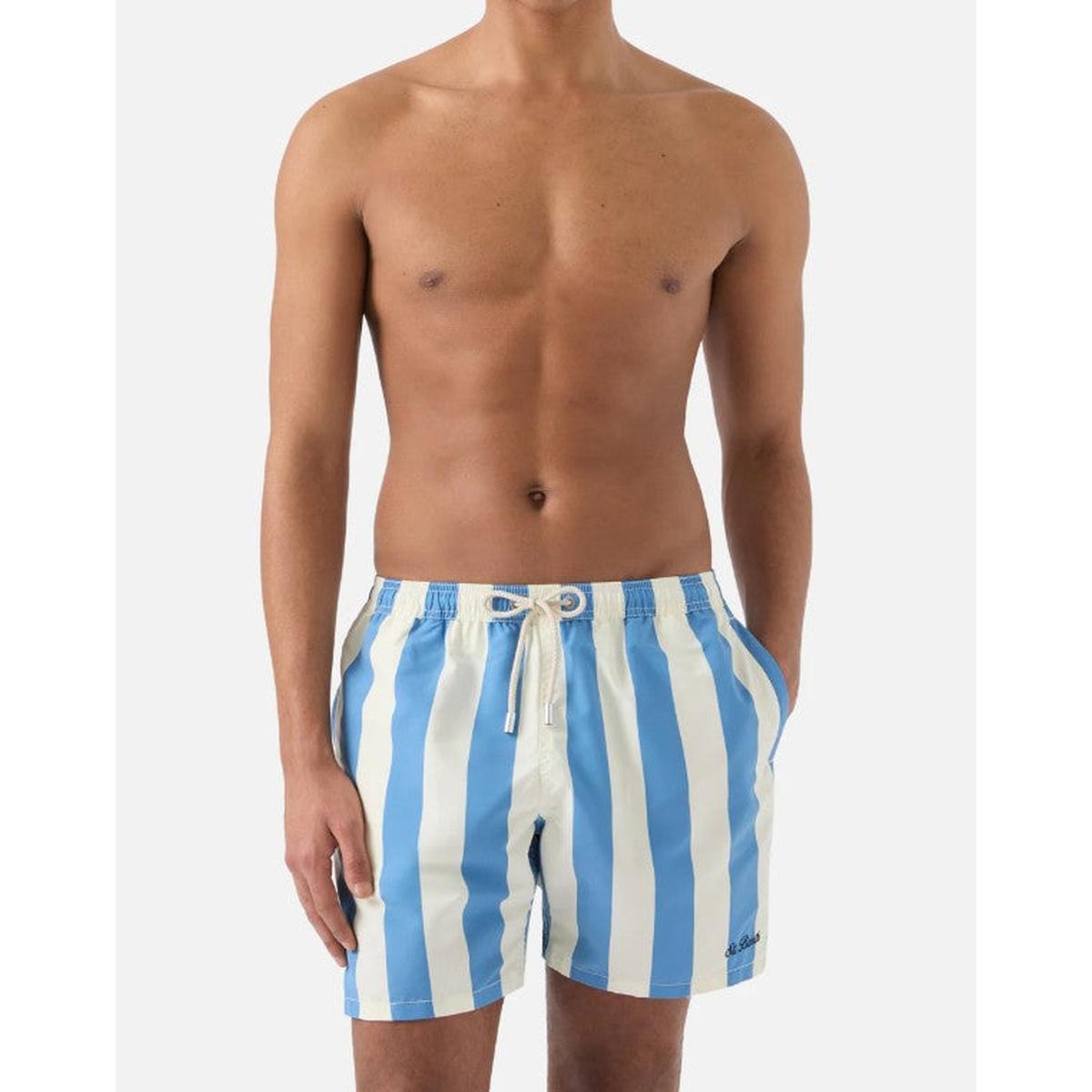 MC2 Saint Barth Syros Swim Shorts in White and Light Blue Stripes