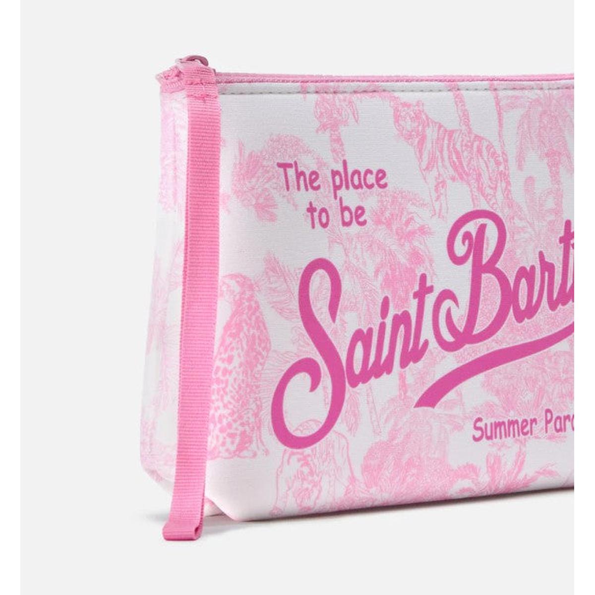 MC2 Saint Barth Aline Jungle Oceania Print Scuba Pouch In Pink