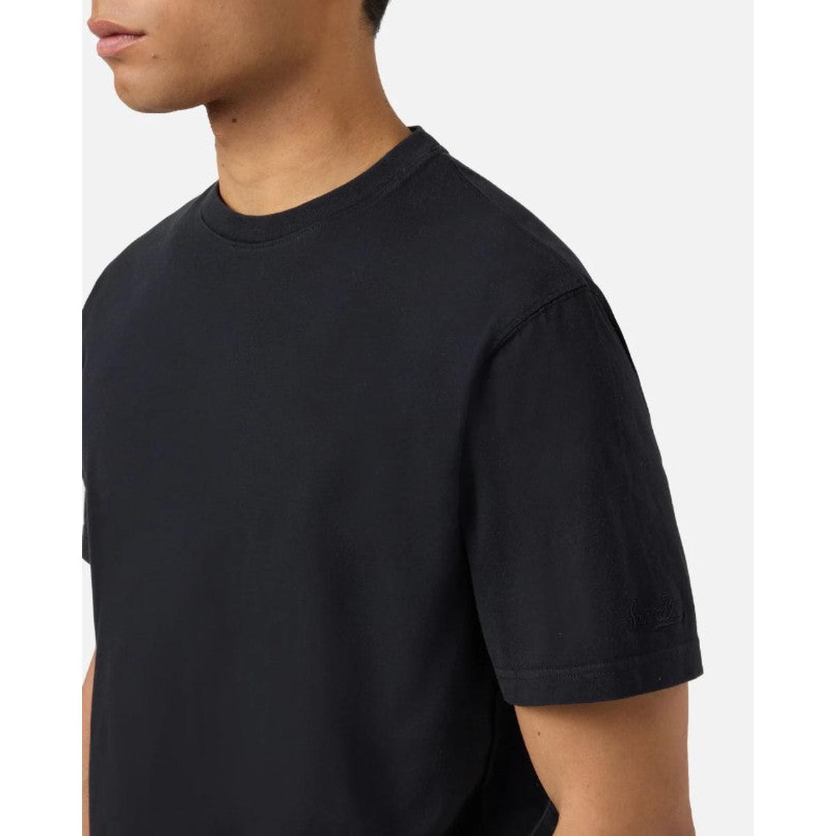 MC2 Saint Barth Dover Black Cotton T-Shirt with St. Barth Embroidery