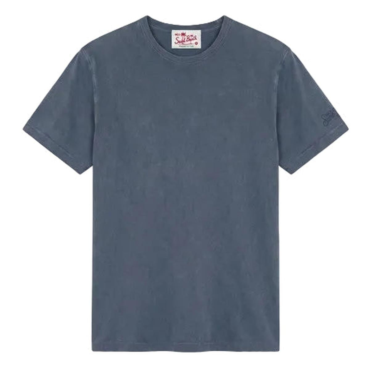 MC2 Saint Barth Dover Vintage Blue Navy Organic Cotton T-Shirt with St. Barth Embroidery
