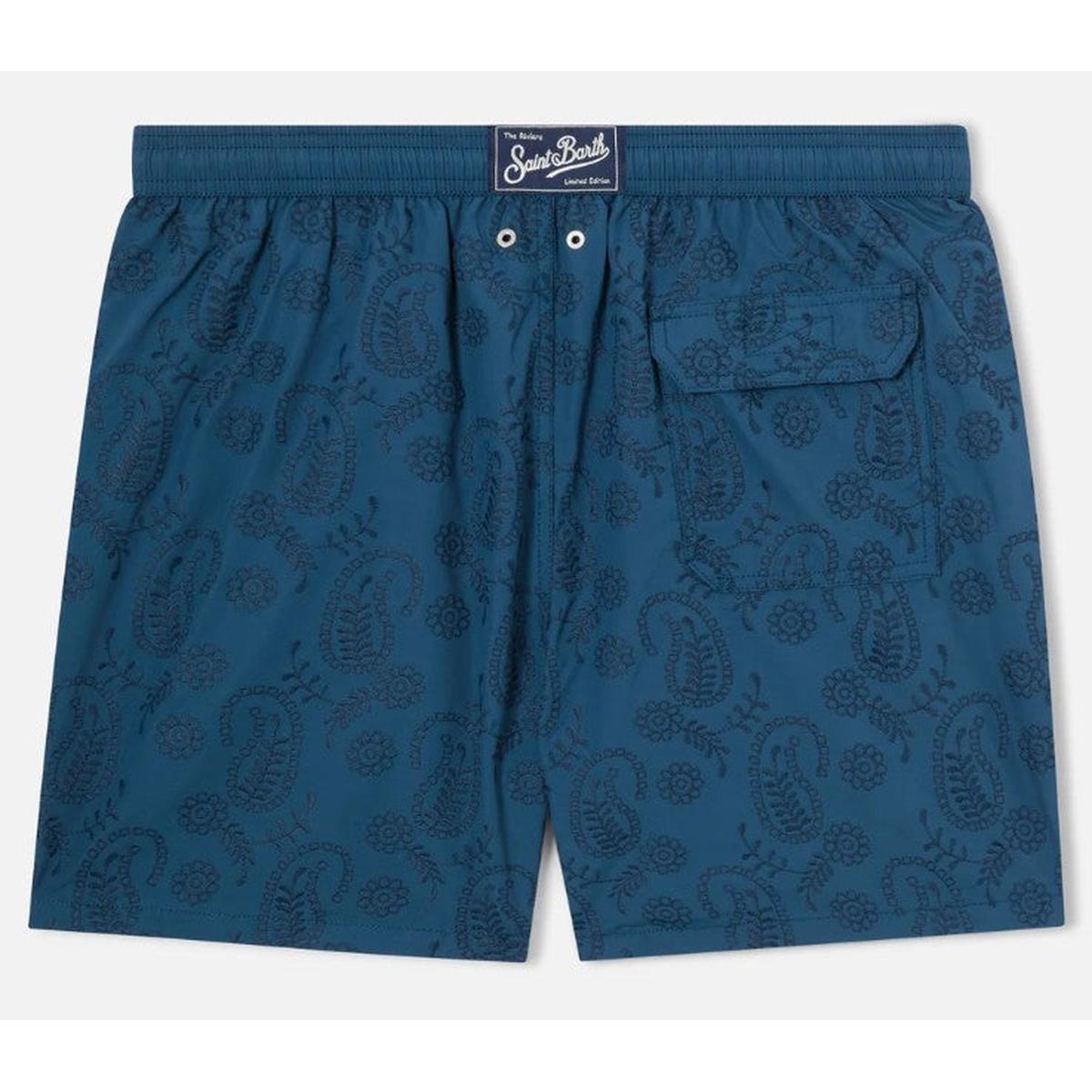 MC2 Saint Barth Patmos The Riviera Swim Shorts in Blue Sangallo with Embroidery - Limited Edition