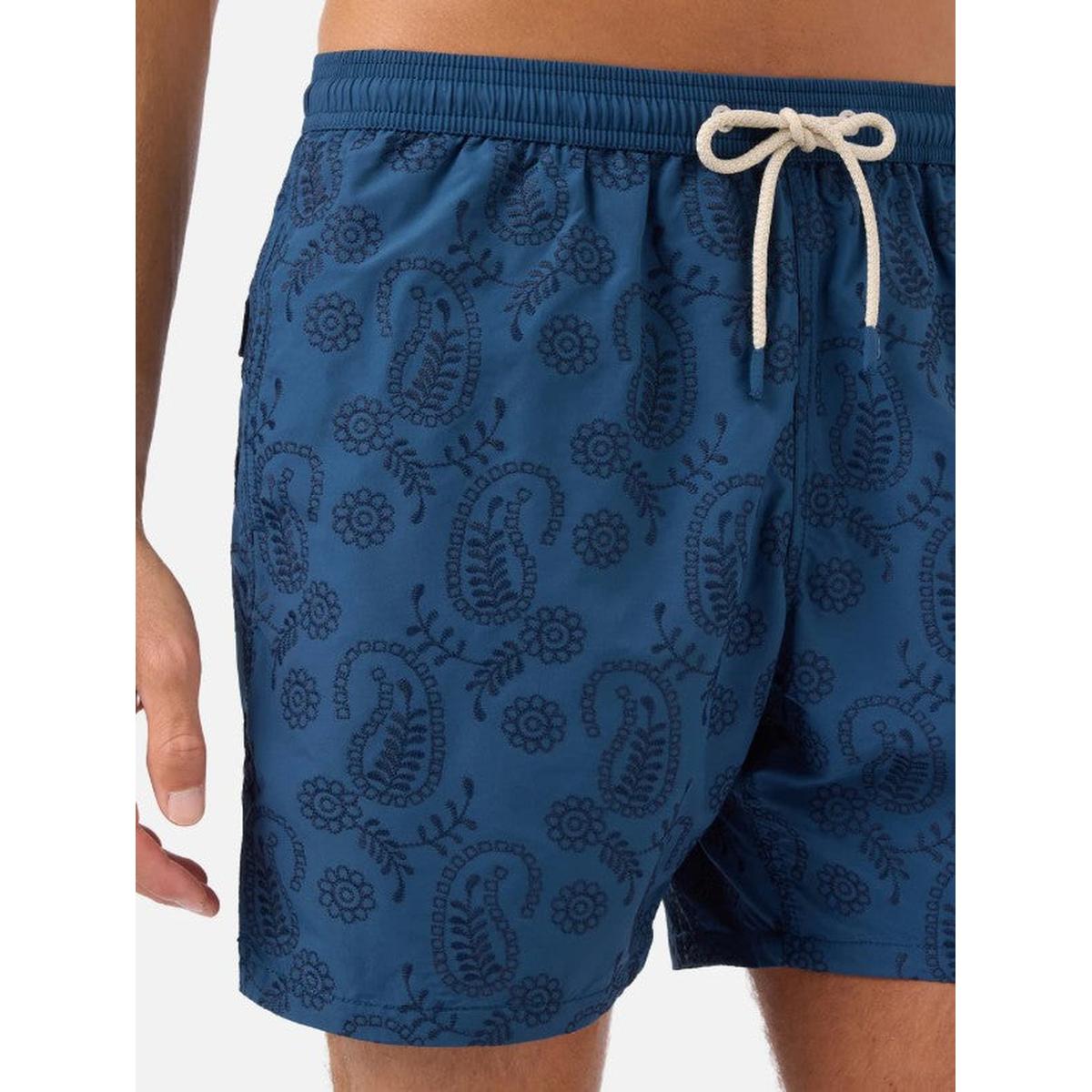 MC2 Saint Barth Patmos The Riviera Swim Shorts in Blue Sangallo with Embroidery - Limited Edition