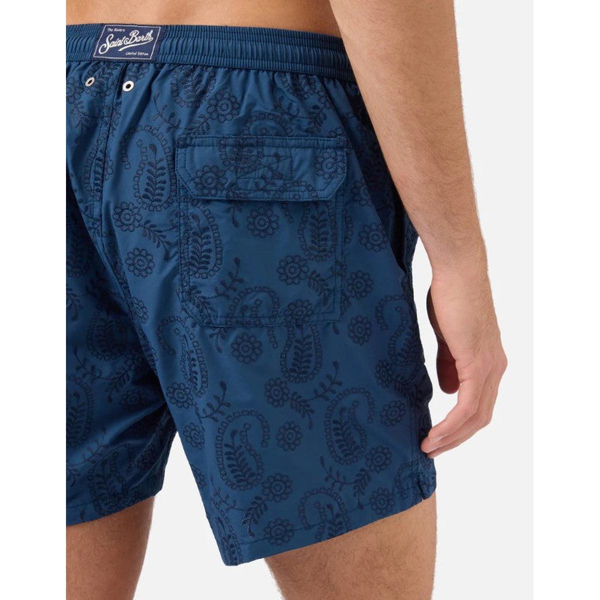 MC2 Saint Barth Patmos The Riviera Swim Shorts in Blue Sangallo with Embroidery - Limited Edition