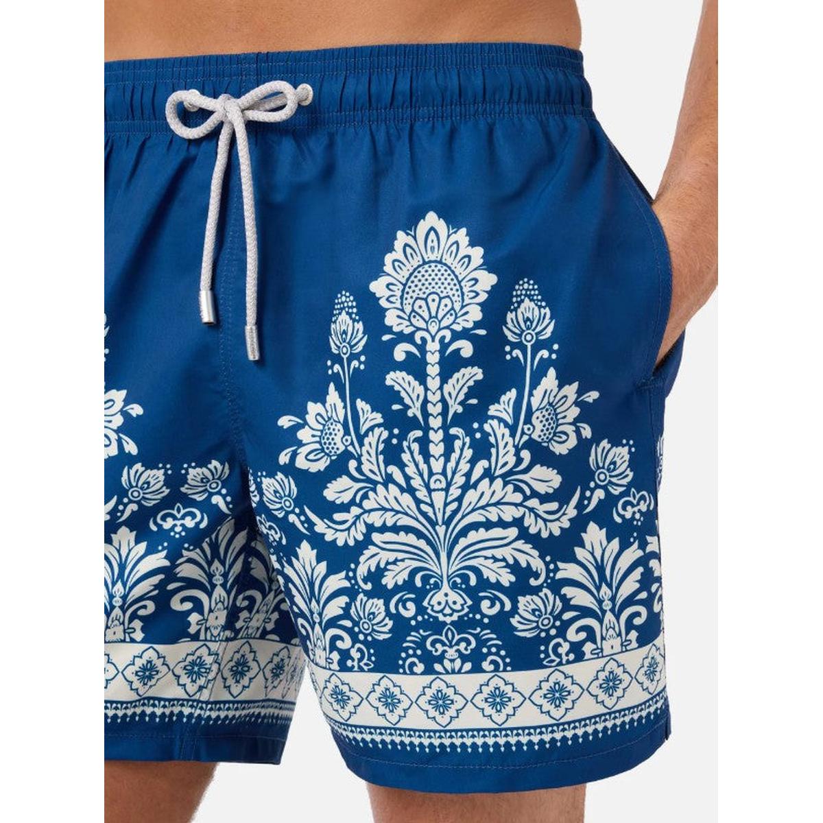 MC2 Saint Barth Gustavia Blue Swim Shorts with Ornamental Floral Print