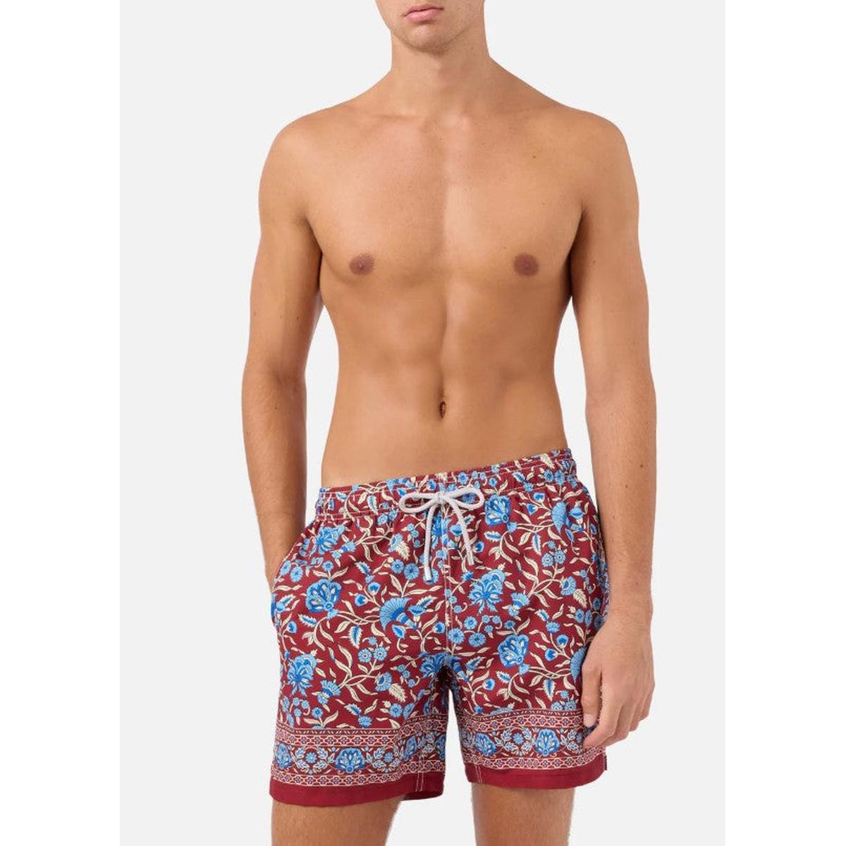 MC2 Saint Barth Gustavia Burgundy Swim Shorts with Floral Print