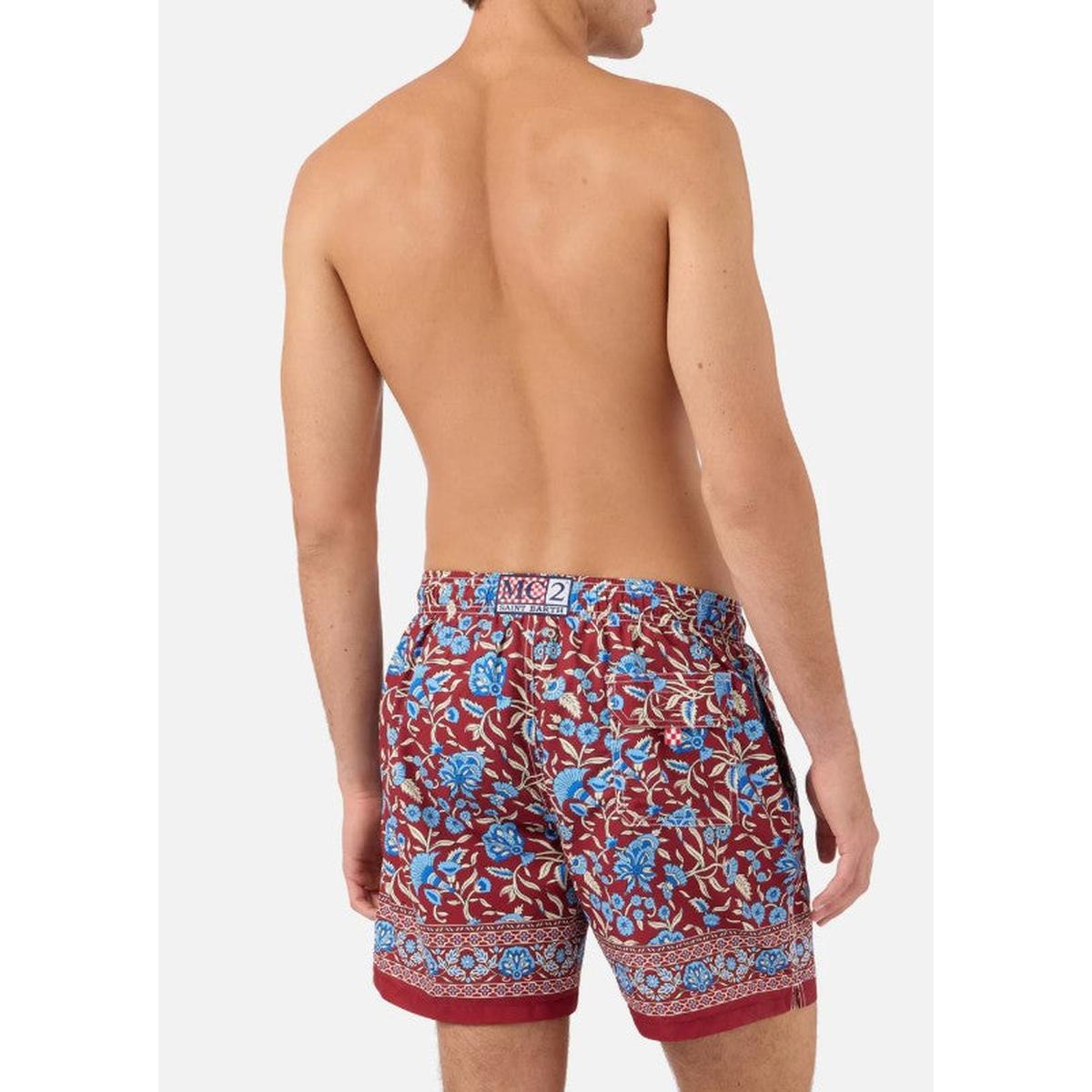 MC2 Saint Barth Gustavia Burgundy Swim Shorts with Floral Print