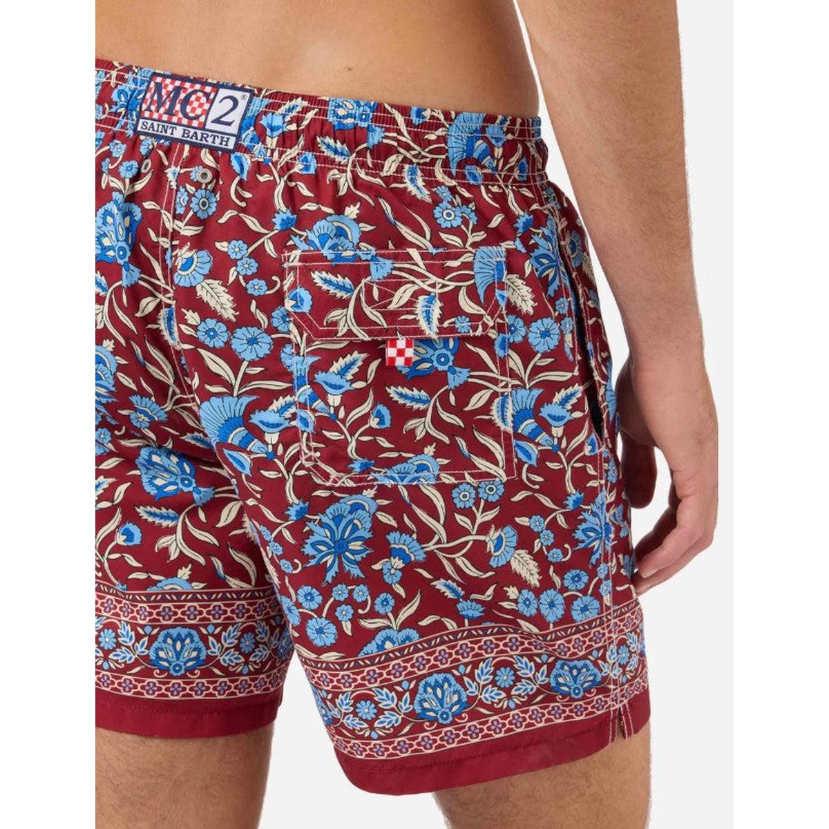 MC2 Saint Barth Gustavia Burgundy Swim Shorts with Floral Print