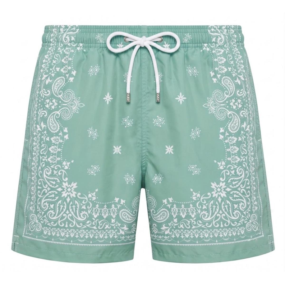 MC2 Saint Barth Gustavia Swim Shorts in Sage Green Bandana Paisley Print