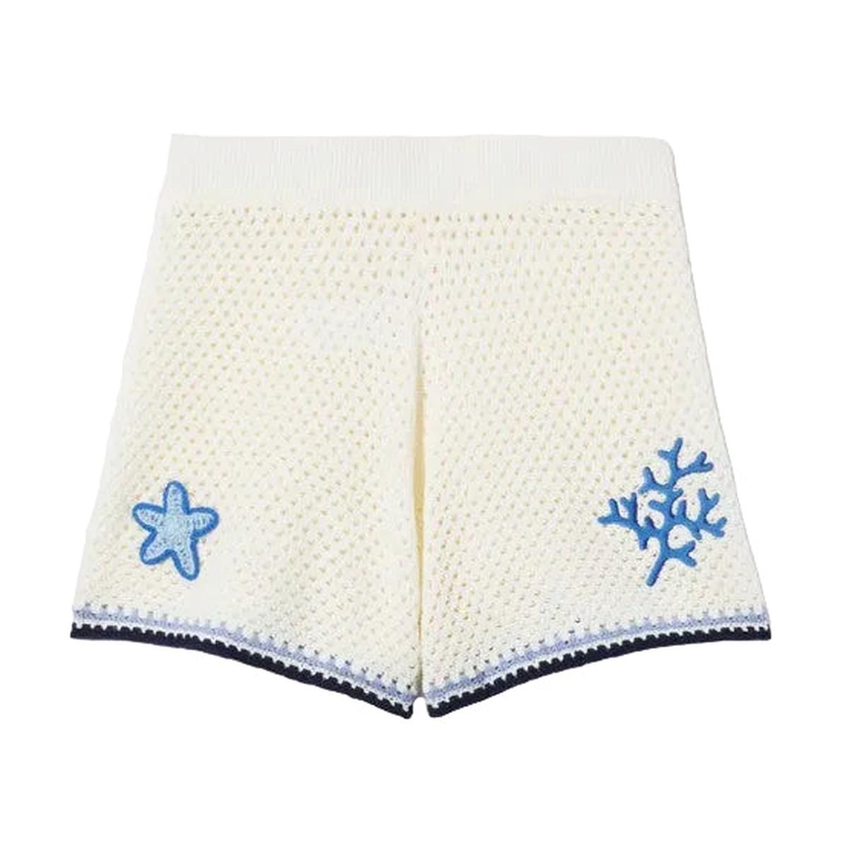 MC2 Saint Barth Yvette knit shorts with Marine Crochet Patches in White