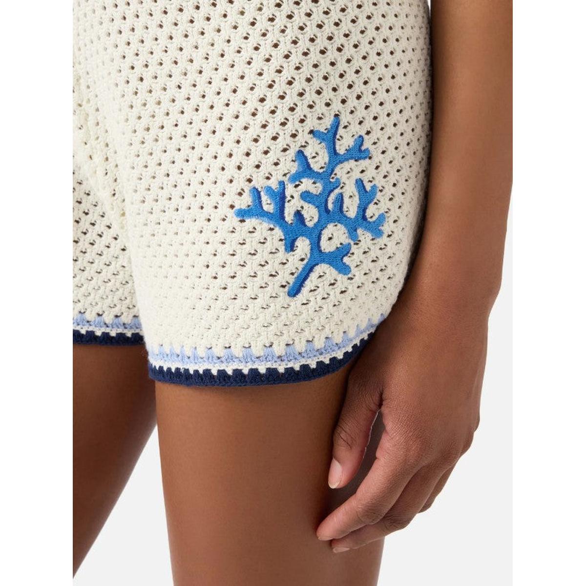 MC2 Saint Barth Yvette knit shorts with Marine Crochet Patches in White