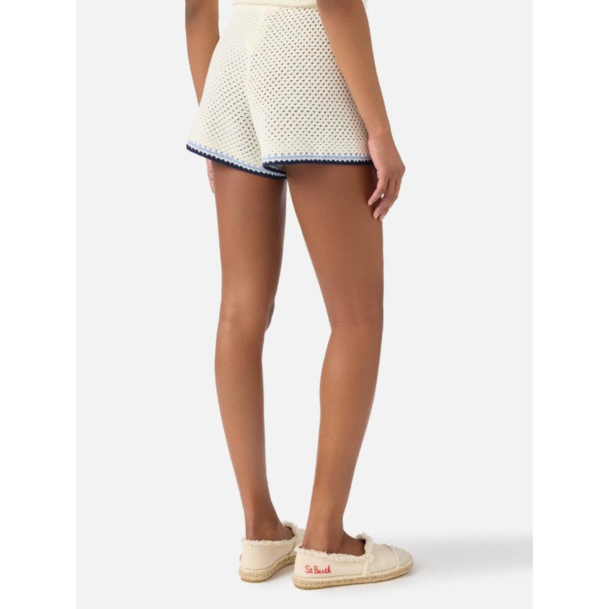 MC2 Saint Barth Yvette knit shorts with Marine Crochet Patches in White