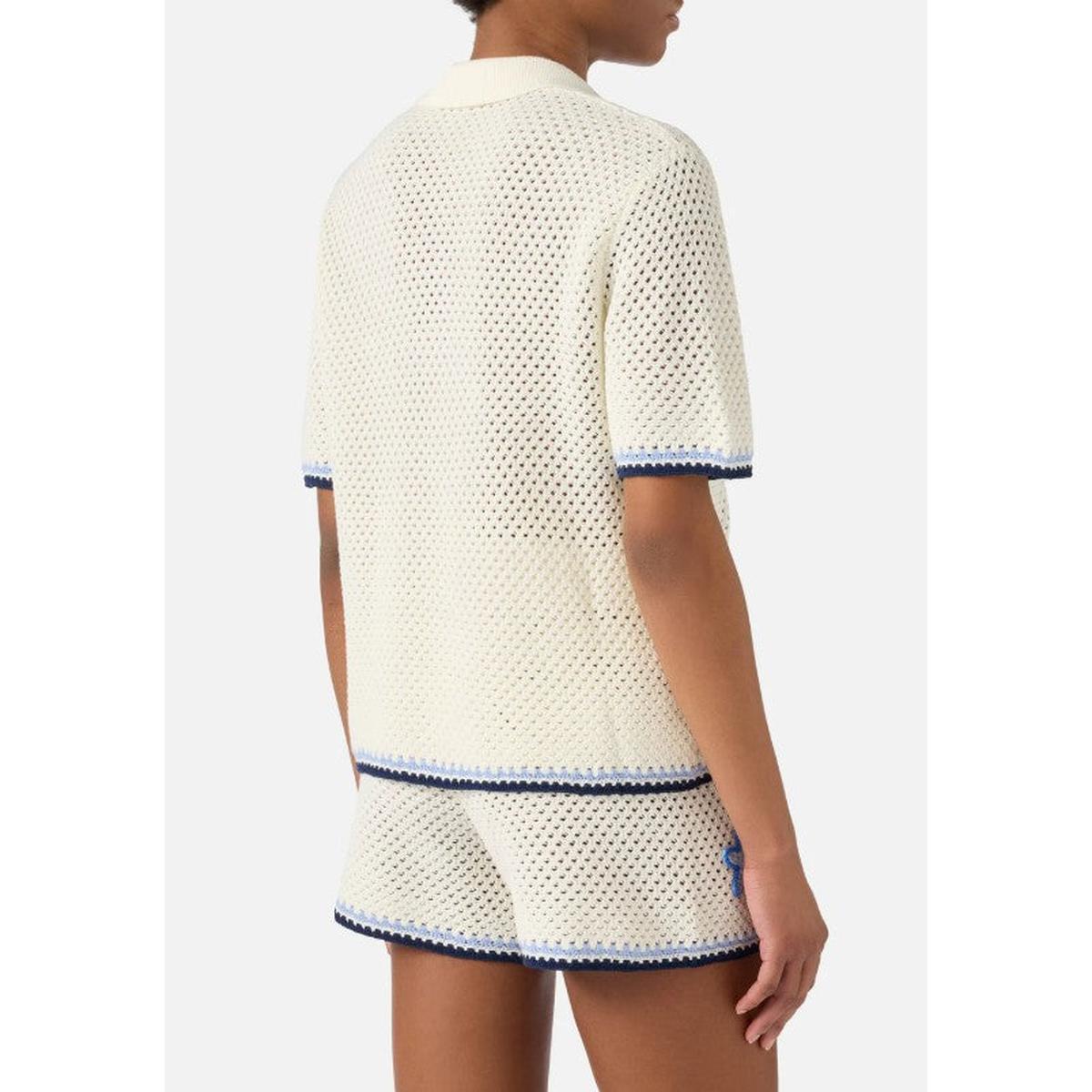 MC2 Saint Barth Pixie Knit Shorts with Marine Patches in White and Blue