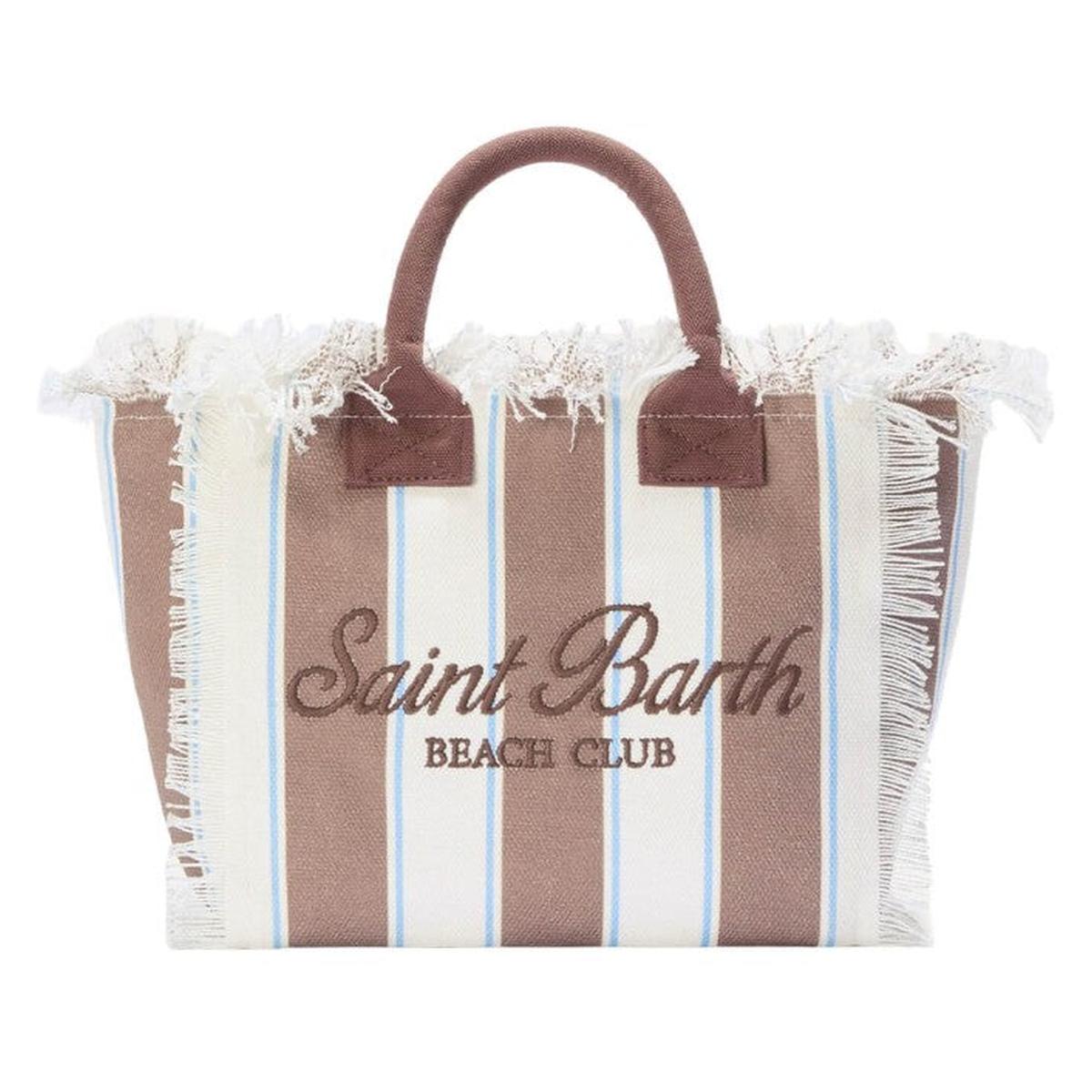 MC2 Saint Barth Colette Canvas Bag with Brown Stripes and Embroidered Logo