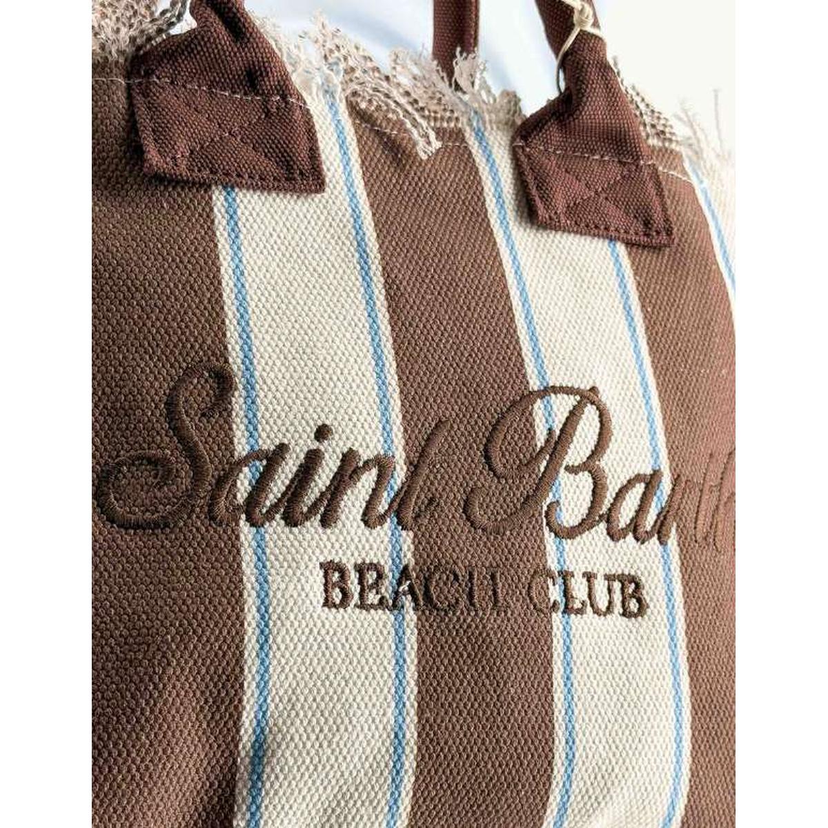 MC2 Saint Barth Colette Canvas Bag with Brown Stripes and Embroidered Logo