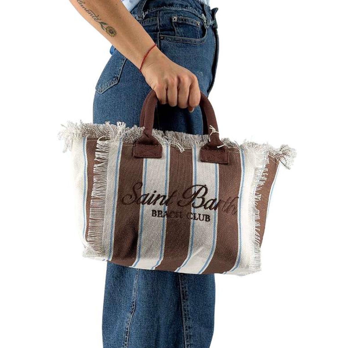 MC2 Saint Barth Colette Canvas Bag with Brown Stripes and Embroidered Logo