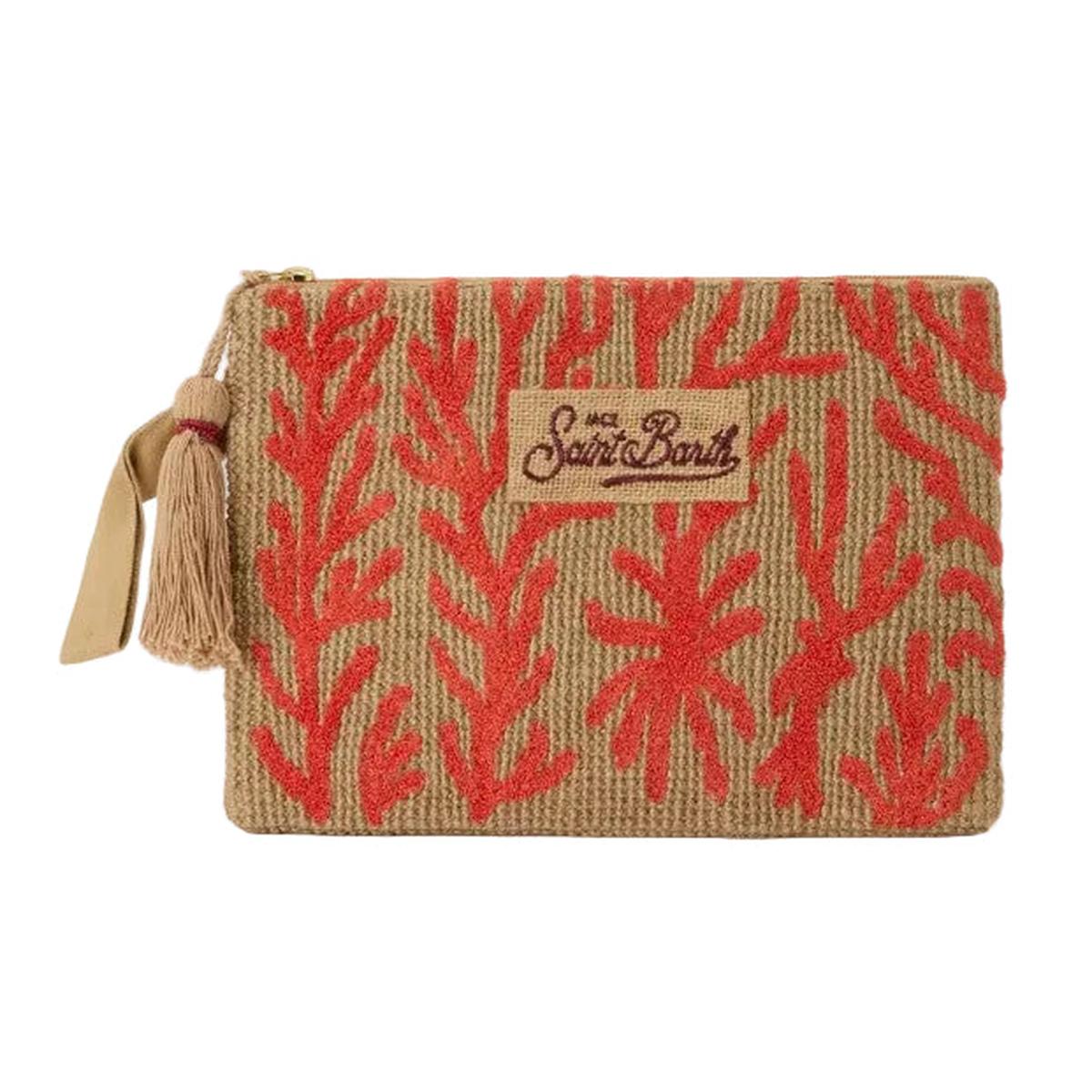 MC2 Saint Barth Jute Pouch with Embroidered Coral Pattern
