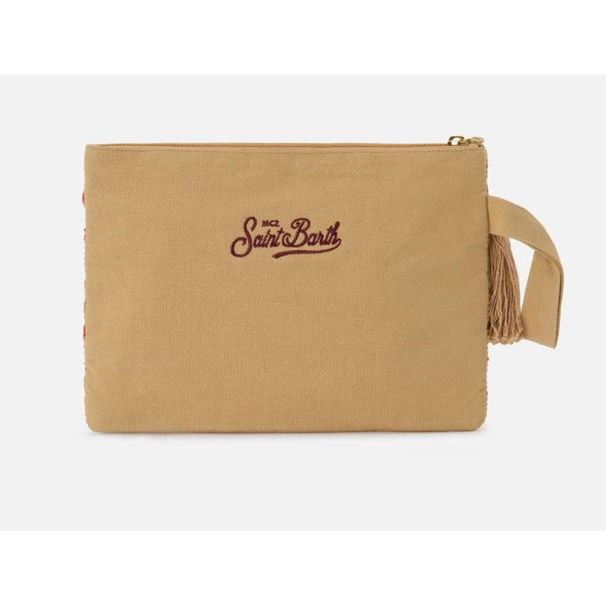 MC2 Saint Barth Jute Pouch with Embroidered Coral Pattern