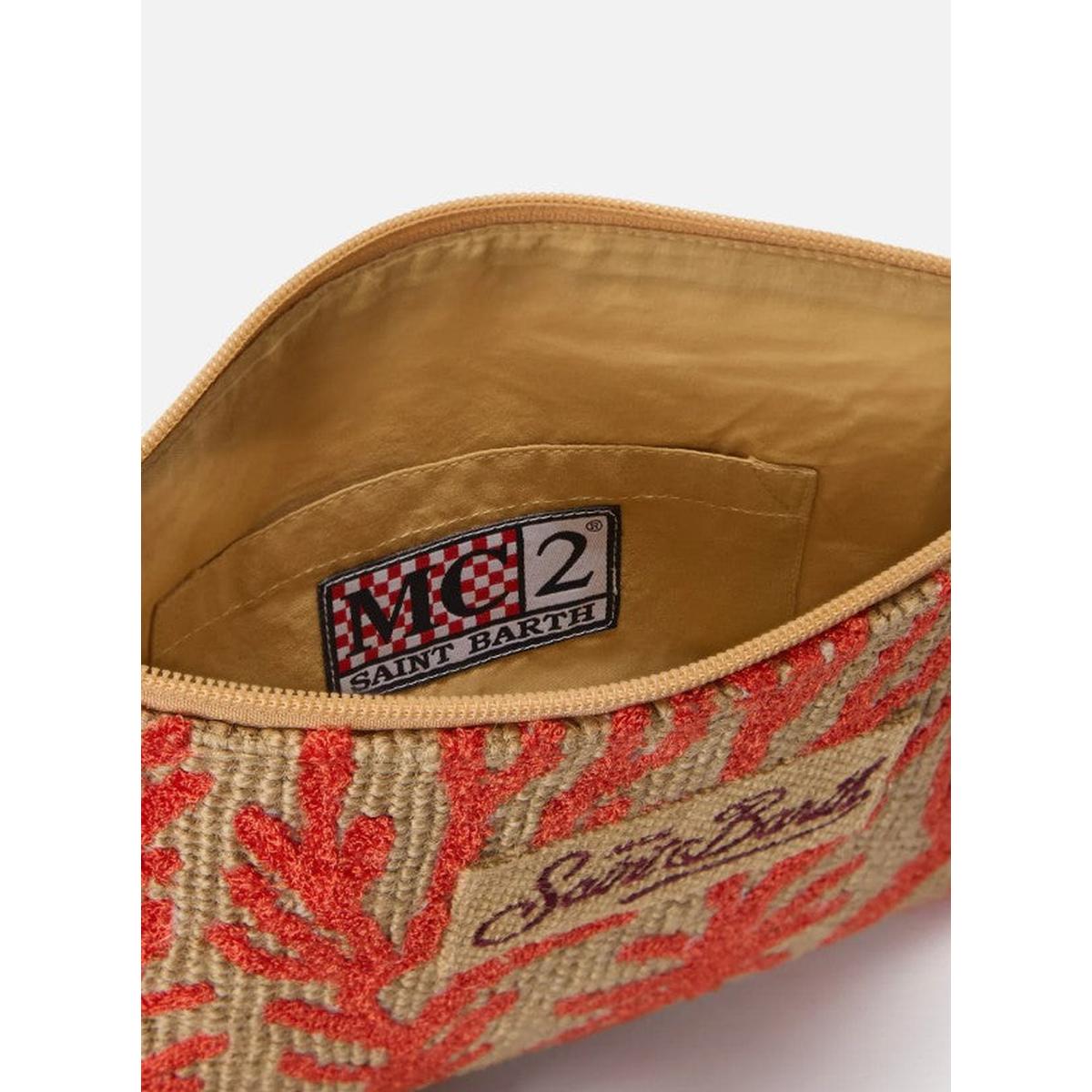 MC2 Saint Barth Jute Pouch with Embroidered Coral Pattern