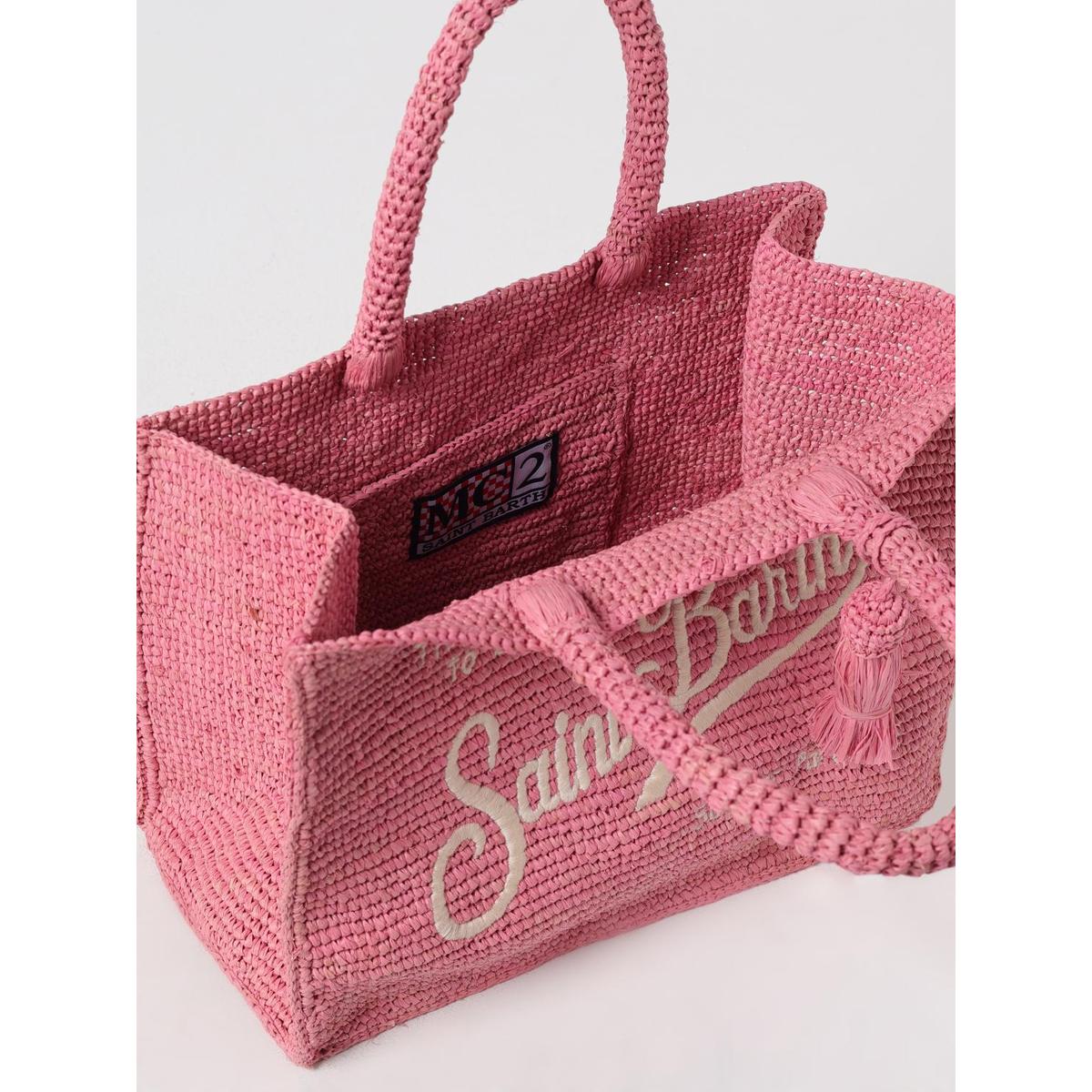MC2 Saint Barth Colette Raffia Handbag in Pink with Embroidered Logo