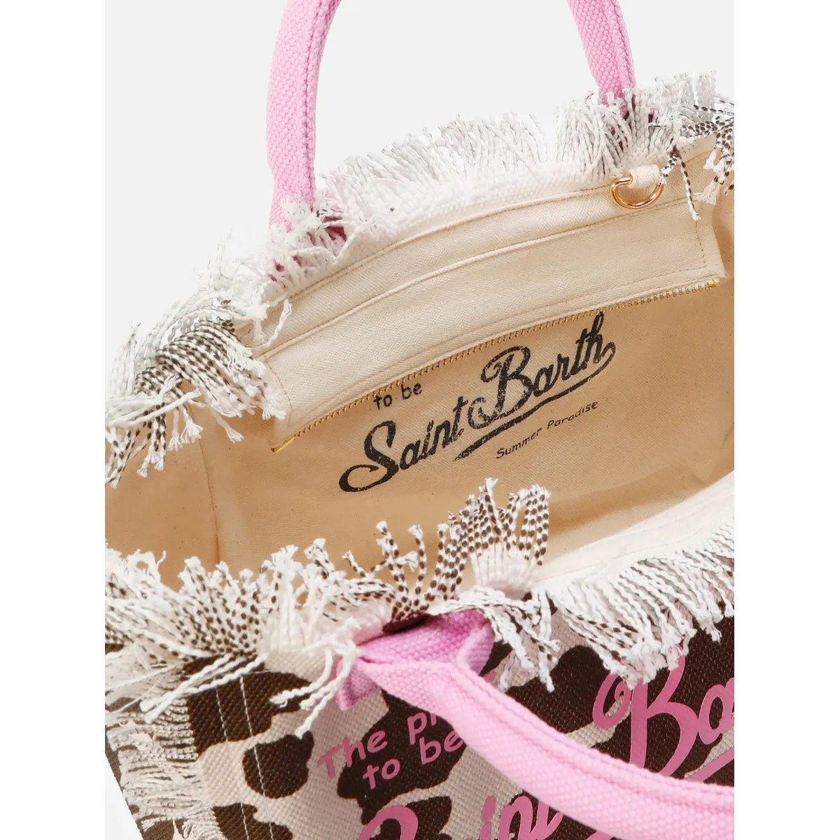 MC2 Saint Barth Colette Canvas Bag In Cow Pattern Print and Contrasting Details
