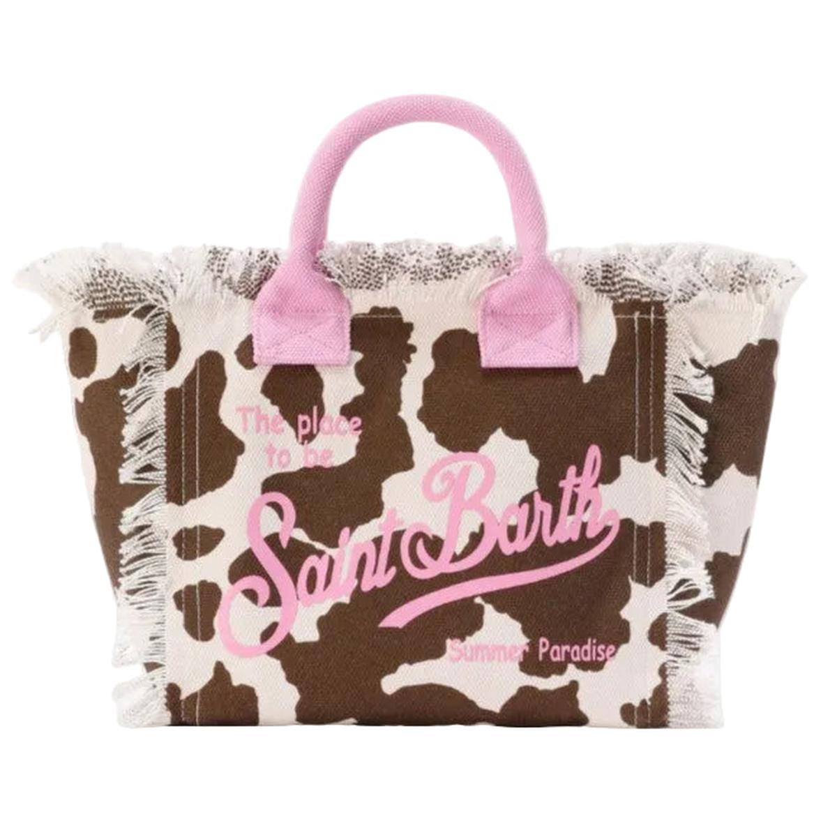 MC2 Saint Barth Colette Canvas Bag In Cow Pattern Print and Contrasting Details