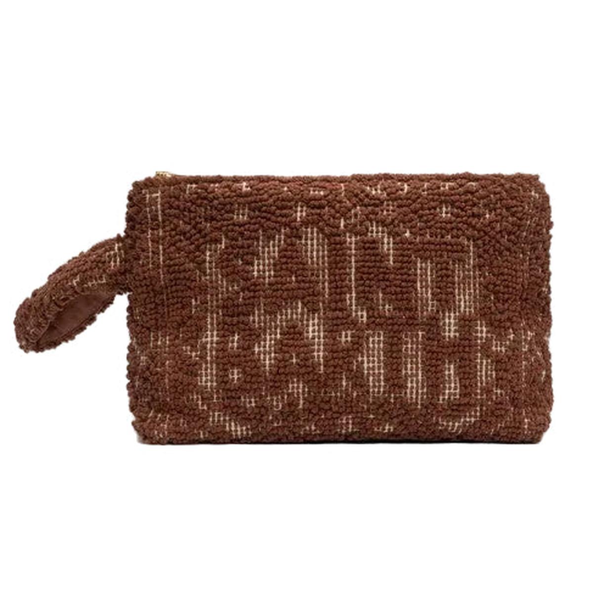 MC2 Saint Barth Aline Cotton Pouch in Brown with Tufting Embroidery