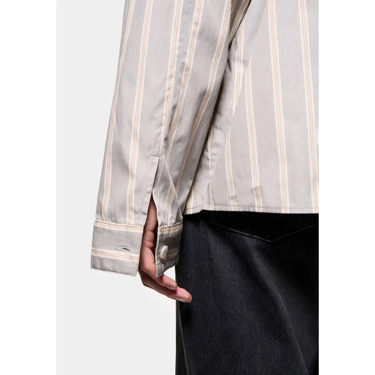 MKI Poplin Stripe Box Dress Shirt in Light Grey